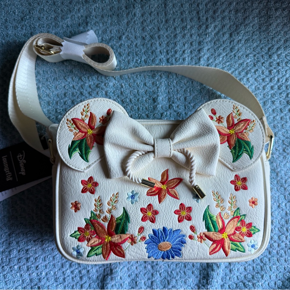 Loungefly Disney Minnie Orange Floral Ears Crossbody 9” Bag-NWT